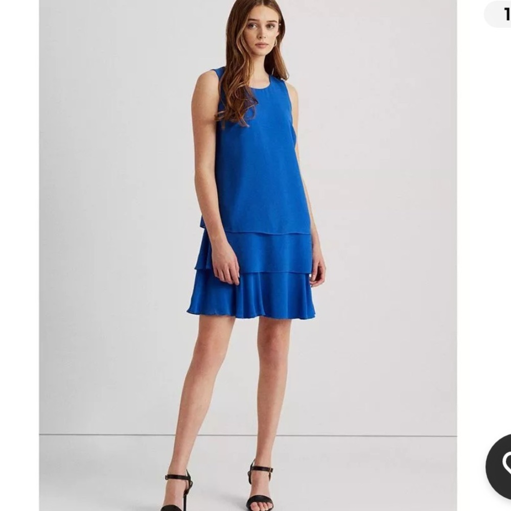 Lauren Ralph Lauren Georgette Ruffle Trimmed Tiered Lined Shift Dress Size 2 NEW - Picture 8 of 8